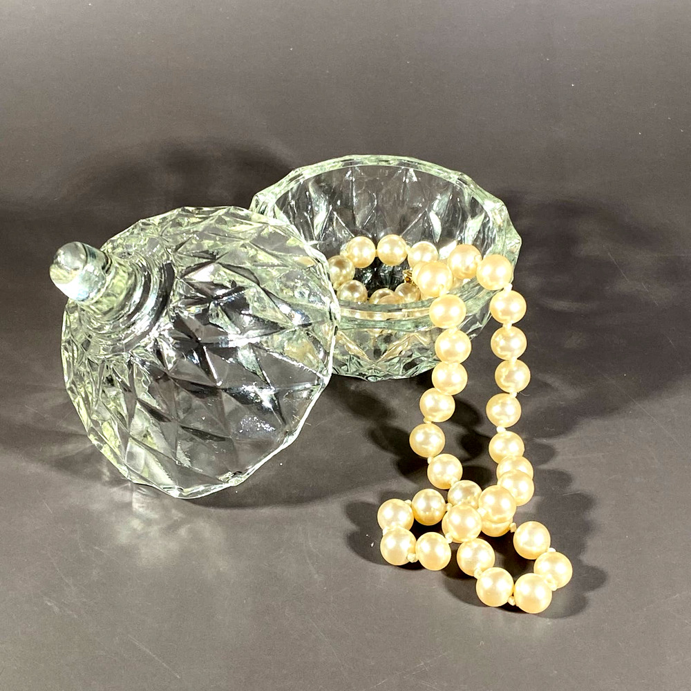 Vintage 1960s Glass Apple Shaped Trinket Box